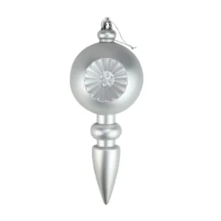 4ct Matte Silver Retro Reflector Shatterproof Christmas Finial Ornaments 7.5"