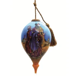6" Three Kings At Bethlehem Religious Christmas Finial Shaped Glass Hanging Ornament