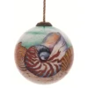 3” Green And Beige Sandy Beach Shell Hand Painted Mouth Blown Glass Hanging Christmas Ornament