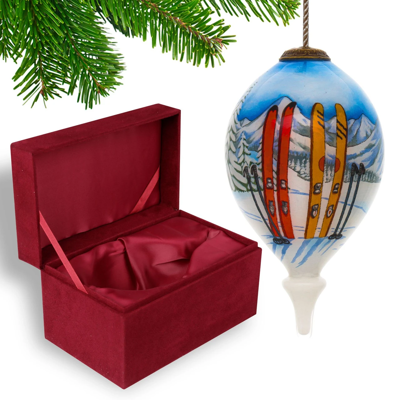 4.75” White And Blue Ski Vacation Hand Painted Mouth Blown Glass Hanging Christmas Ornament 4 4.75” White And Blue Ski Vacation Hand Painted Mouth Blown Glass Hanging Christmas Ornament - Image 4