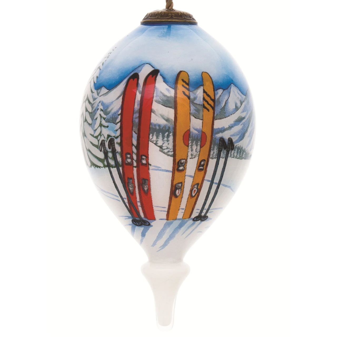 4.75” White And Blue Ski Vacation Hand Painted Mouth Blown Glass Hanging Christmas Ornament 1 4.75” White And Blue Ski Vacation Hand Painted Mouth Blown Glass Hanging Christmas Ornament