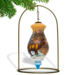 6” Brown And White Elk By Cabin Hand Painted Mouth Blown Glass Hanging Christmas Ornament -Christmas Trees Shop dacf 1710365 3 38443.1667620406