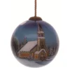 3” Blue And White Heart Of The Season Church Hand Painted Glass Hanging Christmas Ornament