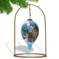 6” Blue And Brown Wolves Hand Painted Mouth Blown Glass Hanging Christmas Ornament -Christmas Trees Shop dacf 1710396 3 27369.1667621001