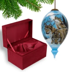 6” Blue And Brown Wolves Hand Painted Mouth Blown Glass Hanging Christmas Ornament -Christmas Trees Shop dacf 1710396 4 98171.1667621002