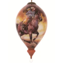 6” Brown And Yellow Riding Horse Cowgirl Hand Painted Mouth Blown Glass Hanging Christmas Ornament