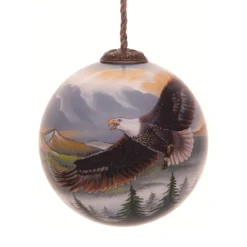 3” Multi-Colored Soaring Eagle Hand Painted Mouth Blown Glass Hanging Christmas Ornament