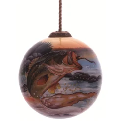 3” Multi-Colored Bass Fish Hand Painted Mouth Blown Glass Hanging Christmas Ornament