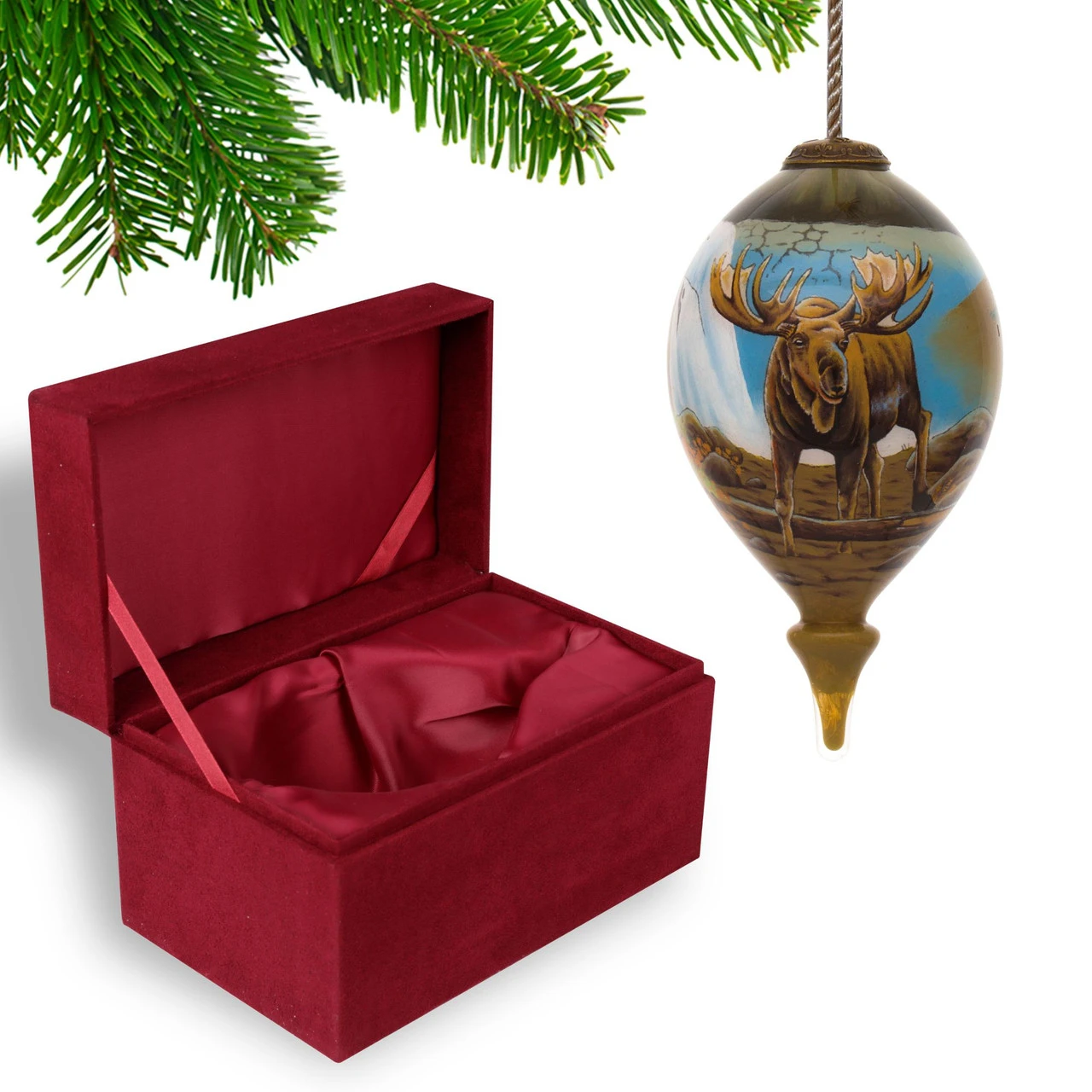 4.75” Brown And Blue Moose Hand Painted Mouth Blown Glass Hanging Christmas Ornament 4 4.75” Brown And Blue Moose Hand Painted Mouth Blown Glass Hanging Christmas Ornament - Image 4