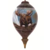 4.75” Brown And Blue Moose Hand Painted Mouth Blown Glass Hanging Christmas Ornament