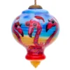 3.75” Pink And Blue Flamingos Hand Painted Mouth Blown Glass Hanging Christmas Ornament