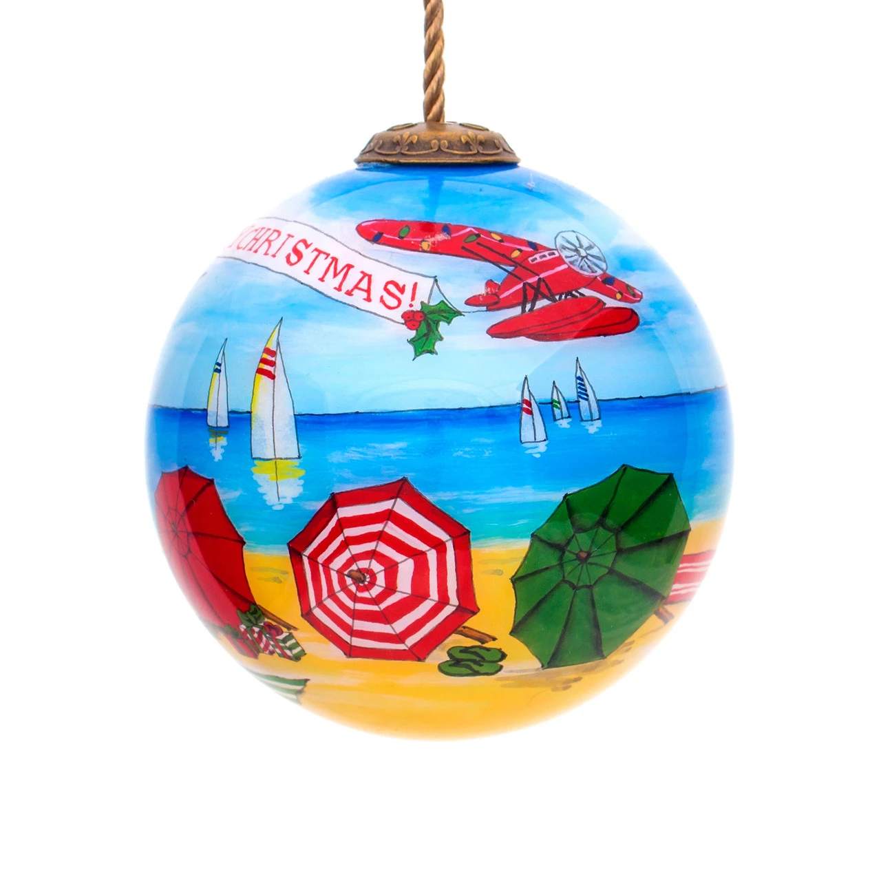 3” Blue And Yellow Christmas Beach Umbrella Hand Painted Glass Hanging Christmas Ornament 1 3” Blue And Yellow Christmas Beach Umbrella Hand Painted Glass Hanging Christmas Ornament