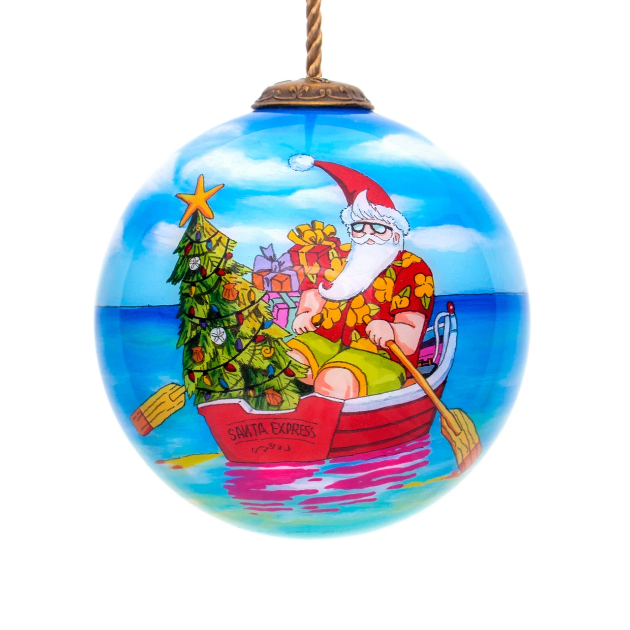 3” Blue And Red Santa Express Hand Painted Mouth Blown Glass Hanging Christmas Ornament 1 3” Blue And Red Santa Express Hand Painted Mouth Blown Glass Hanging Christmas Ornament