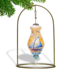 5” Blue And Yellow Sailing Boat Hand Painted Spire Shaped Mouth Blown Glass Hanging Christmas Ornament -Christmas Trees Shop dacf 1812005 3 47371.1667621011