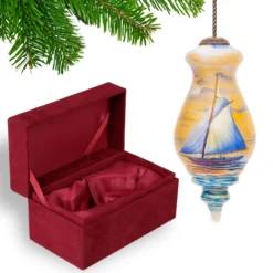 5” Blue And Yellow Sailing Boat Hand Painted Spire Shaped Mouth Blown Glass Hanging Christmas Ornament -Christmas Trees Shop dacf 1812005 4 53491.1667621011