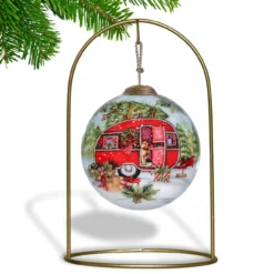 3" White And Green Holiday Wagon Hand Painted Round Glass Hanging Christmas Ornament -Christmas Trees Shop dacf 1911039 4 34228.1667528329