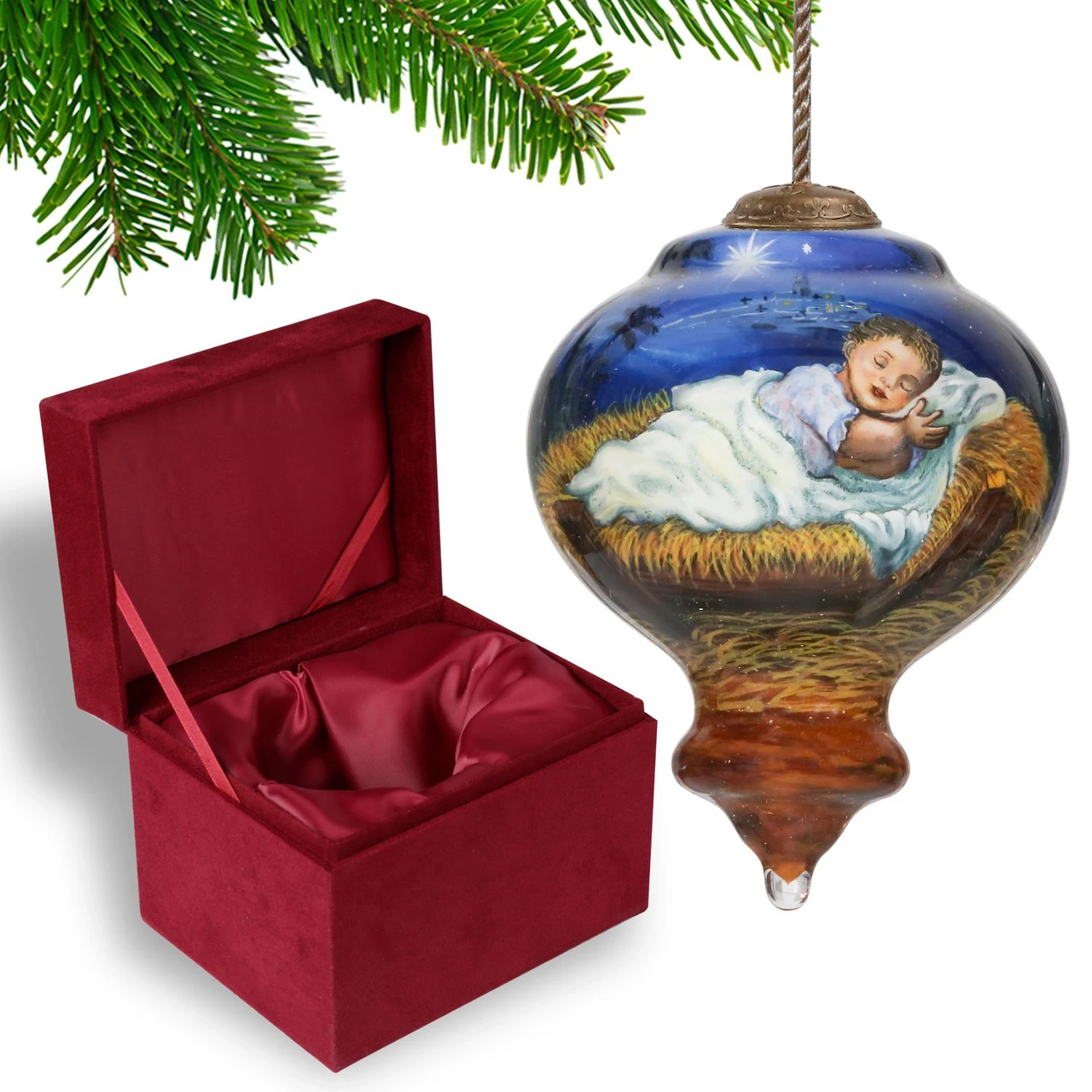 3.75" Away In A Manger Religious Christmas Gem Shaped Glass Ornament 5 3.75" Away In A Manger Religious Christmas Gem Shaped Glass Ornament - Image 5
