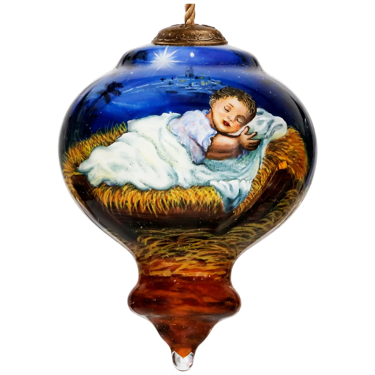 3.75" Away In A Manger Religious Christmas Gem Shaped Glass Ornament 1 3.75" Away In A Manger Religious Christmas Gem Shaped Glass Ornament