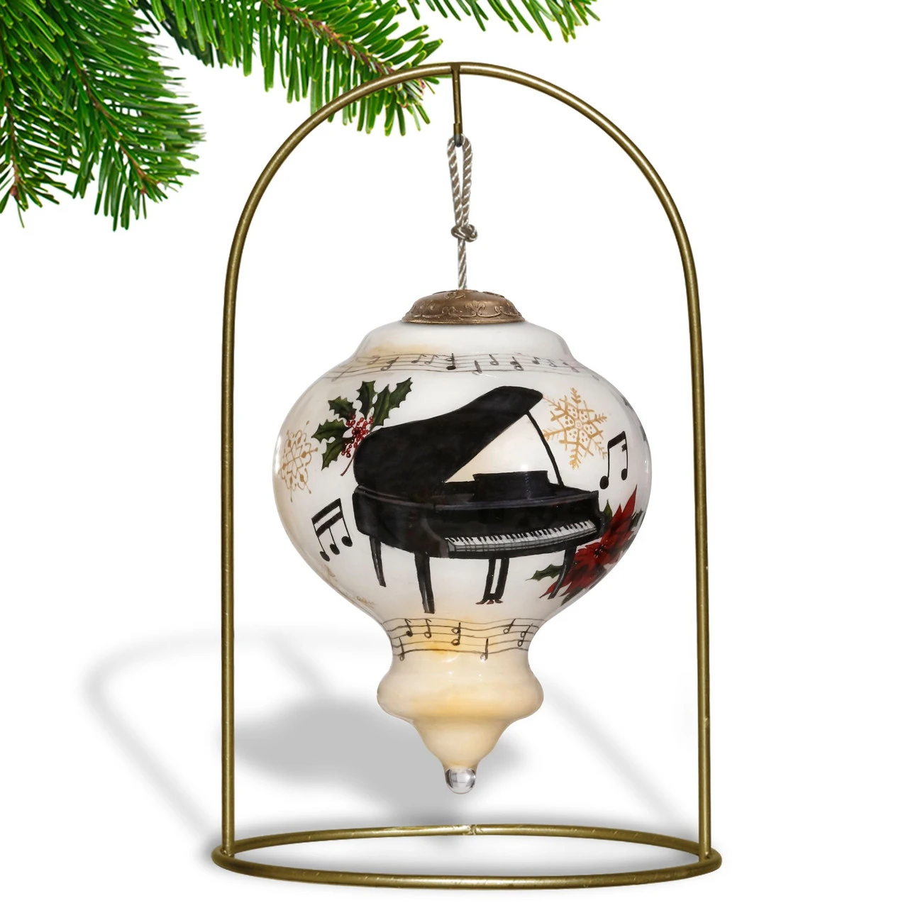 3.75" White And Black Christmas Piano Glass Ornament 4 3.75" White And Black Christmas Piano Glass Ornament - Image 4