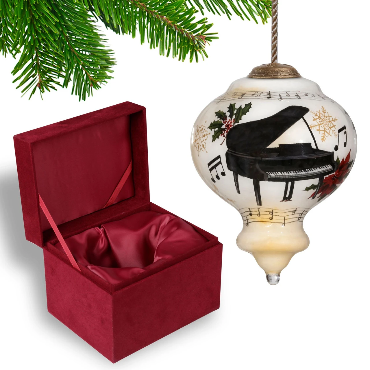 3.75" White And Black Christmas Piano Glass Ornament 5 3.75" White And Black Christmas Piano Glass Ornament - Image 5