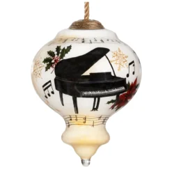3.75" White And Black Christmas Piano Glass Ornament