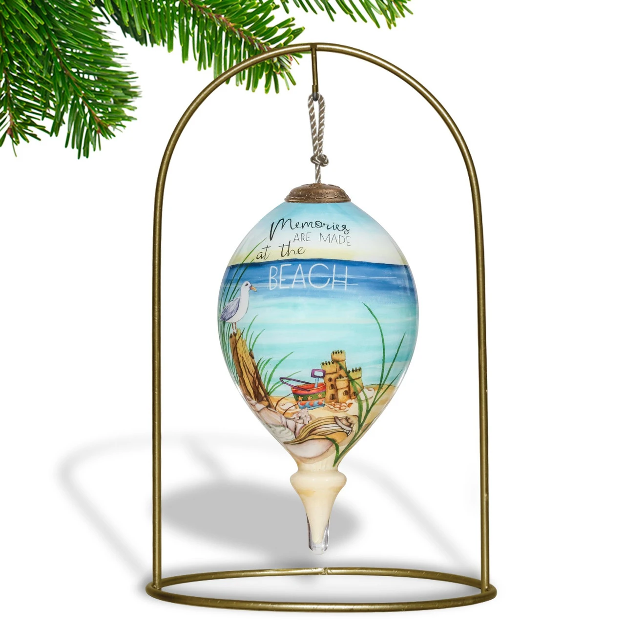 4.75” Ivory And Blue Beach Glass Hanging Christmas Ornament 4 4.75” Ivory And Blue Beach Glass Hanging Christmas Ornament - Image 4