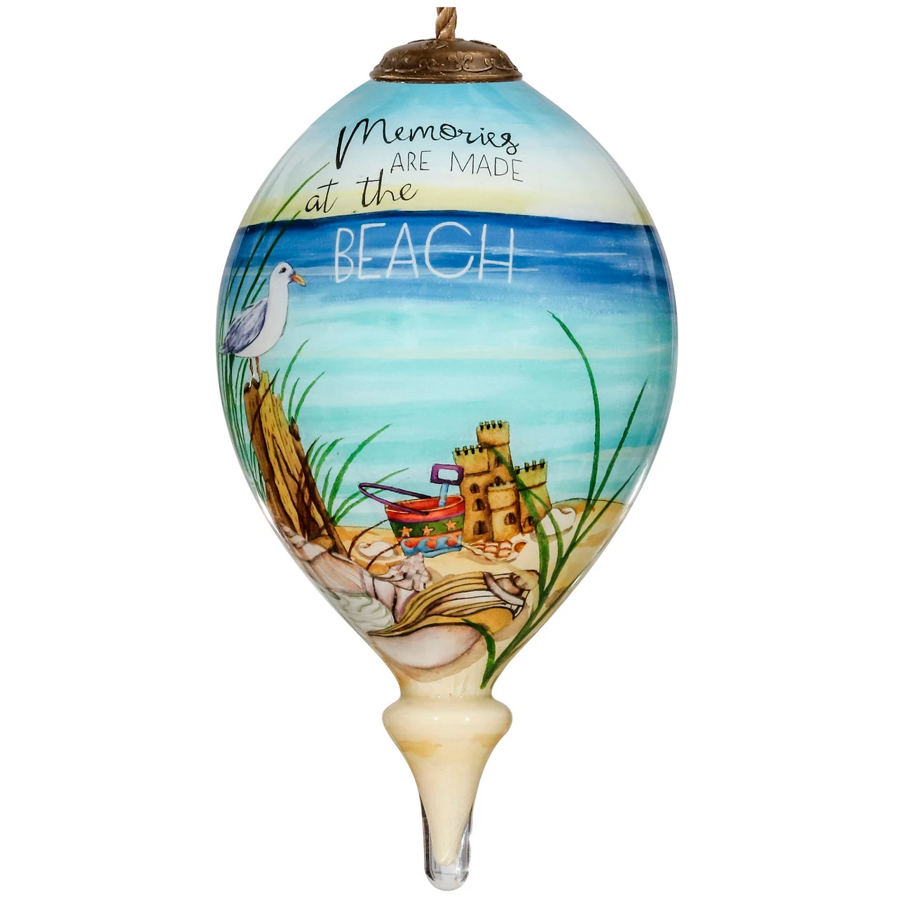 4.75” Ivory And Blue Beach Glass Hanging Christmas Ornament 1 4.75” Ivory And Blue Beach Glass Hanging Christmas Ornament