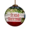 3” Green And Red Buoy Seas And Greetings Hand Painted Christmas Ornament