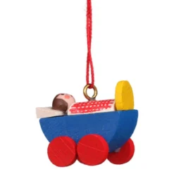 1" Blue, Red, And Yellow Baby Carriage With A Baby Collectible Christian Ulbricht Ornament