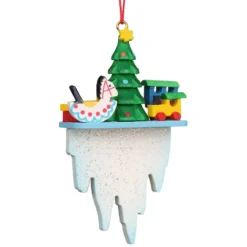 3" Green, Icy White, And Yellow Tree And Toys On An Icicle Collectible Christian Ulbricht Ornament