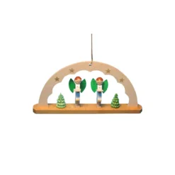 4" Beige, Green, And Orange Handcrafted Angels With Arch Richard Glaesser Hanging Ornament