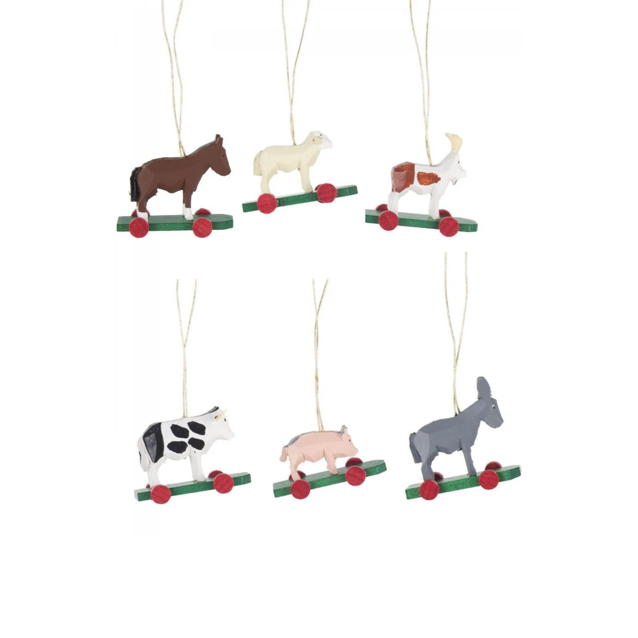 Set Of 6 Red, Green, And Brown Handcrafted Farm Animal Dregeno Easter Ornaments, 1.5" 1 Set Of 6 Red, Green, And Brown Handcrafted Farm Animal Dregeno Easter Ornaments, 1.5"