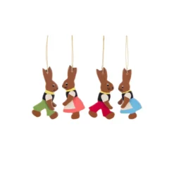Set Of 4 Brown, Red, And Green Handcrafted Rabbit Couples Dregeno Easter Ornaments, 2.25"