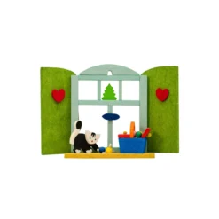 3.25" Green, Blue, And Red Handcrafted Cat With Yarn And Window Graupner Ornament