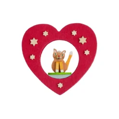 3" Red, Beige, And Yellow Handcrafted Cat In A Heart Graupner Ornament