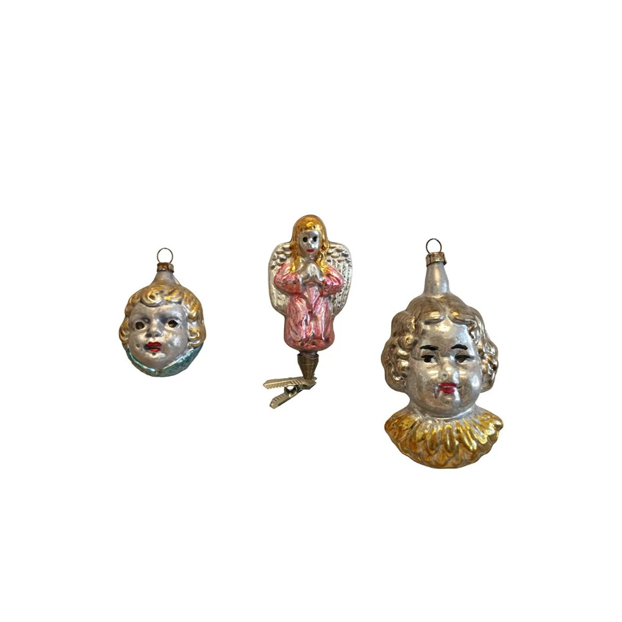 Set Of 3 Silver, Pink, And Gold Handcrafted Assorted Glass Angels Nostalgie Ornaments, 4.5" 1 Set Of 3 Silver, Pink, And Gold Handcrafted Assorted Glass Angels Nostalgie Ornaments, 4.5"
