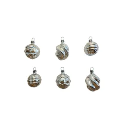 Set Of 6 Silver And Brown Handcrafted Assorted Silver Glass Nostalgie Ornaments, 2"