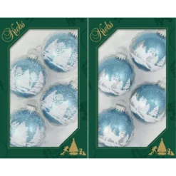 8ct Blue Trees And Reindeer Christmas Ball Ornaments 2.5" (67mm)