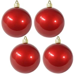 4ct Candy Red Shatterproof Christmas Ball Ornaments 4" (100mm)