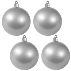4ct Candy Silver Shatterproof Shiny Finish Christmas Ball Ornaments 4" (100mm)