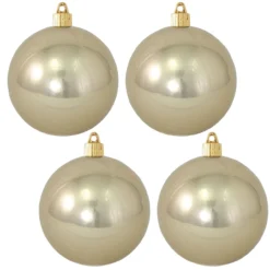 4ct Champagne Silver Shatterproof Shiny Finish Christmas Ball Ornaments 4" (100mm)