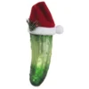 4.5" Pickle With Santa Hat Glass Christmas Ornament