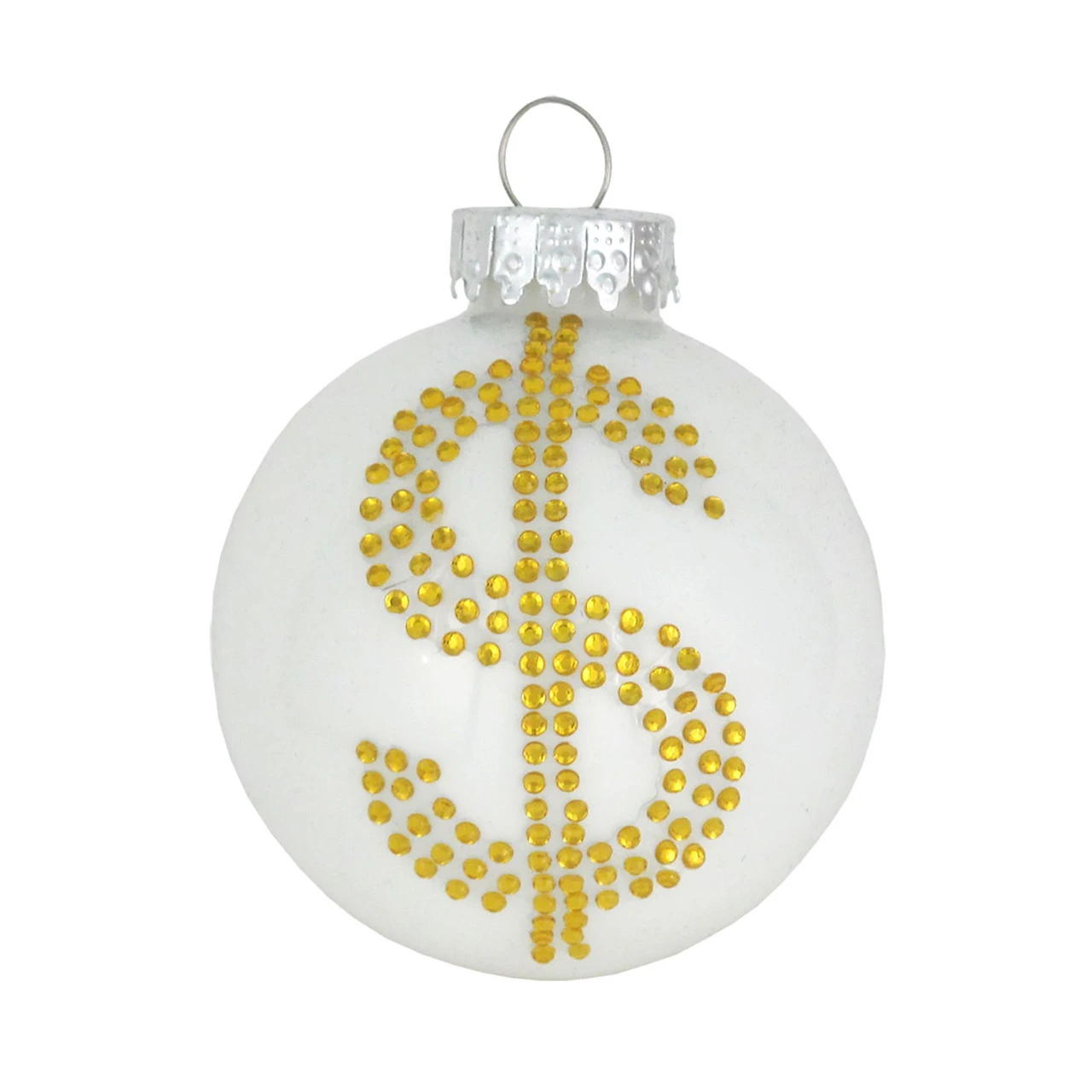 9ct Porcelain White And Gold Rhinestone Dollar Sign Christmas Ball Ornaments 2.25" (57mm) 2 9ct Porcelain White And Gold Rhinestone Dollar Sign Christmas Ball Ornaments 2.25" (57mm) - Image 2