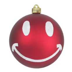 2ct Red And White Smiley Face Shatterproof Matte Christmas Ball Ornaments 6" (150mm)