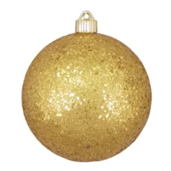 2ct Gold Shatterproof Glitter Christmas Ball Ornaments 6" (150mm)