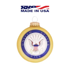 Matte Gold And White US Navy Logo And Hymn Glass Christmas Ball Ornament 3.25" (80mm)