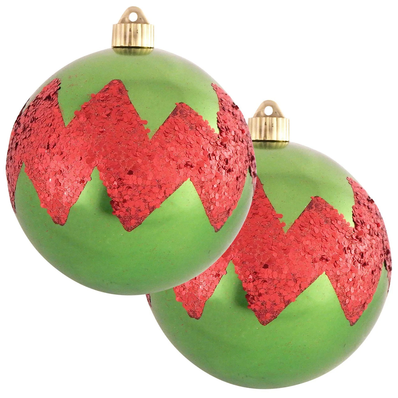2ct Limeade And Red Chevron Shatterproof Christmas Ball Ornament 6" (150mm) 1 2ct Limeade And Red Chevron Shatterproof Christmas Ball Ornament 6" (150mm)