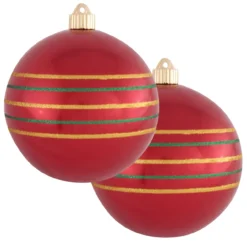 2ct Red And Gold Striped Shatterproof Christmas Ball Ornament 6" (150mm)
