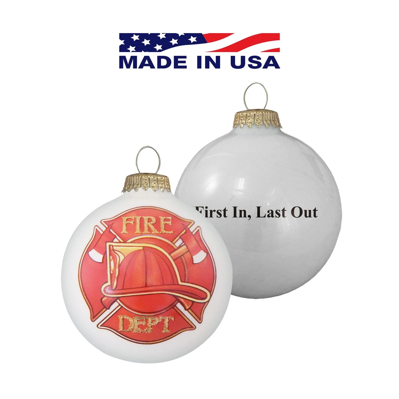 White Fire Department Logo Christmas Ball Ornaments 3.25" (80mm) 1 White Fire Department Logo Christmas Ball Ornaments 3.25" (80mm)