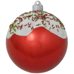 2ct Red And White Candy Sprinkles Shatterproof Matte Christmas Ball Ornaments 6" (150mm)